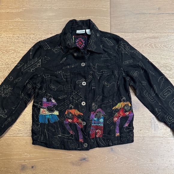 Chico’s Embroidered Boho Jacket Black Artistic Tribal Statement Piece size 0 - Picture 7 of 11
